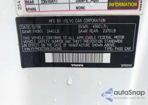 2008 Volvo C70 T5/T5 M из США, поврежденный, VIN YV1MC672X8J054280